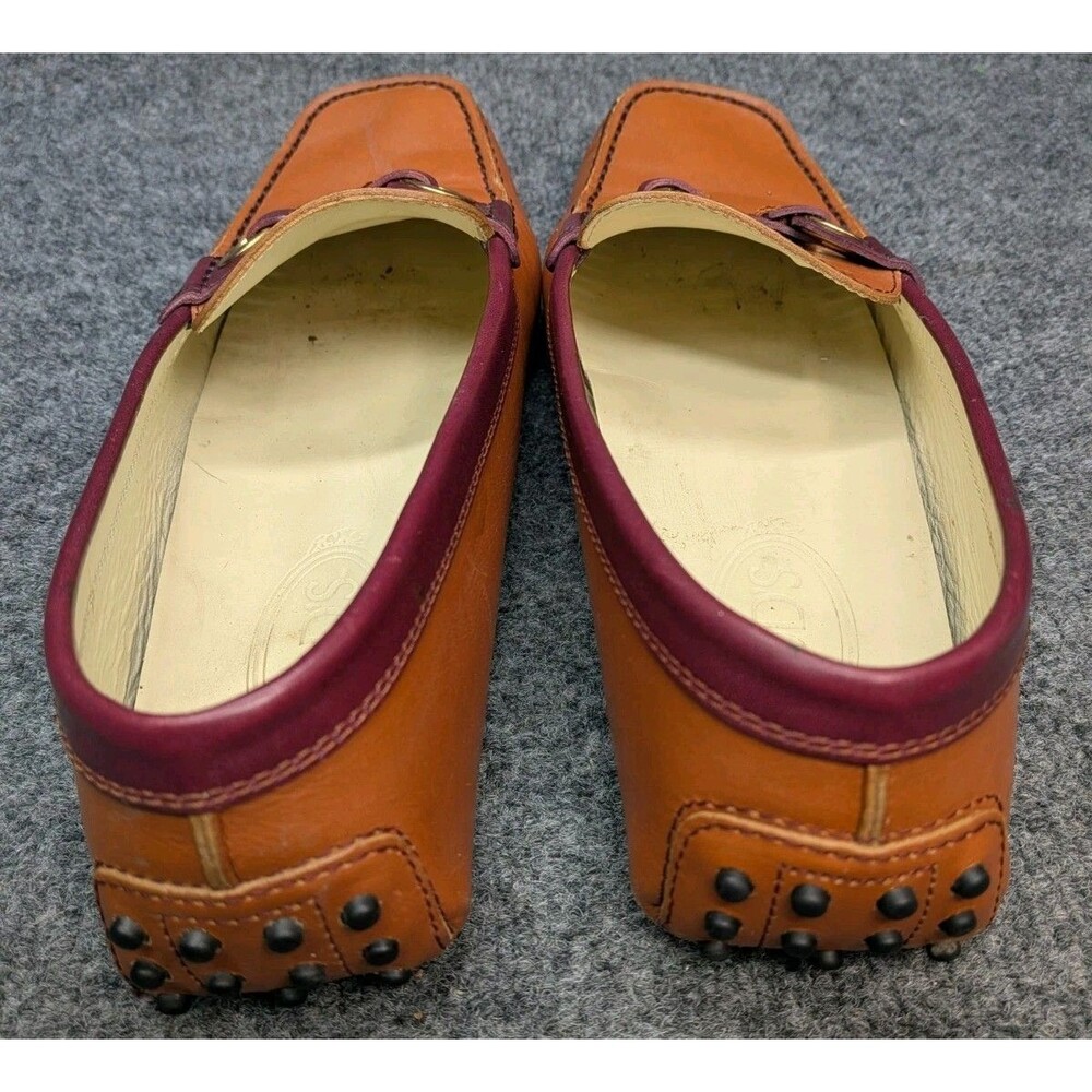 Tod's Women's Leather Driving Loafers Brown Burgundy Size 39 Italy Pebbled Sole - Picture 5 of 16